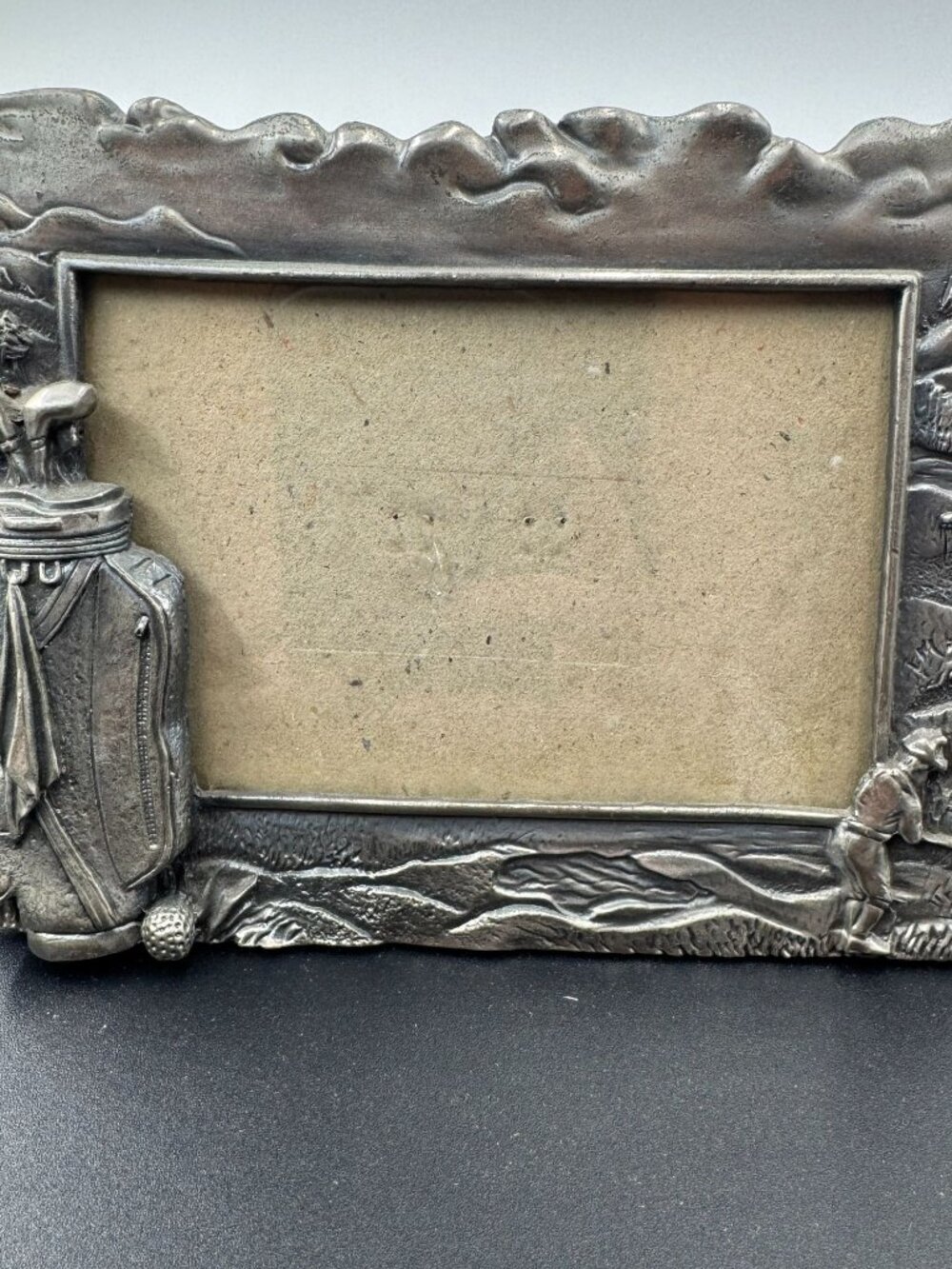 Pewter Picture Frame Golf Theme Standing Desktop Holds 3 1/2 x 5 Inch Picture